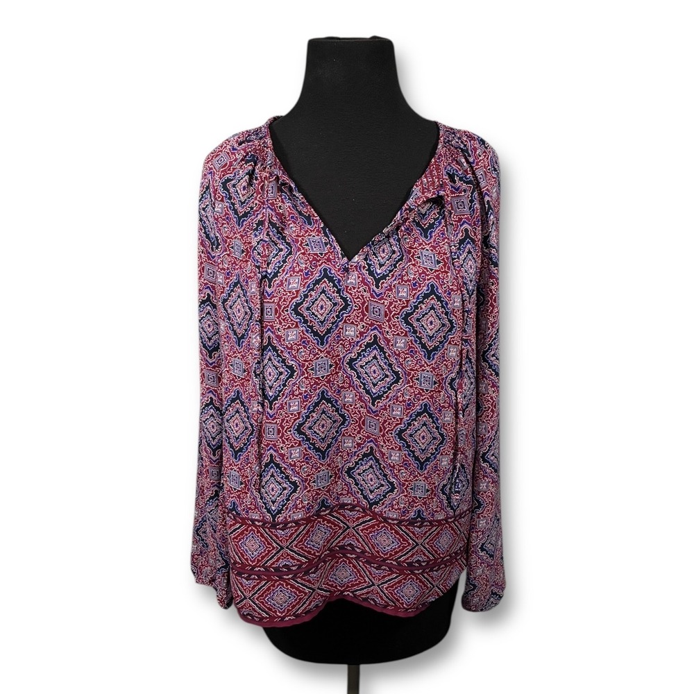 EUC GAP Mandalaโ Long Sleeve Boho Geometric Print Blouse Top Women's S